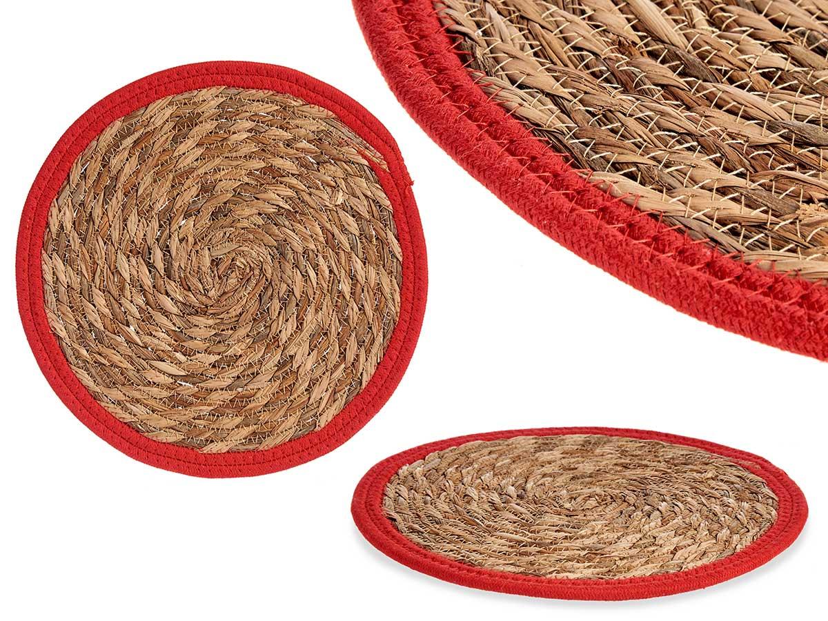 Giftdecor Tapete Natural con Borde Rojo 30x30 cm - Fibra Natural (48 Unidades)