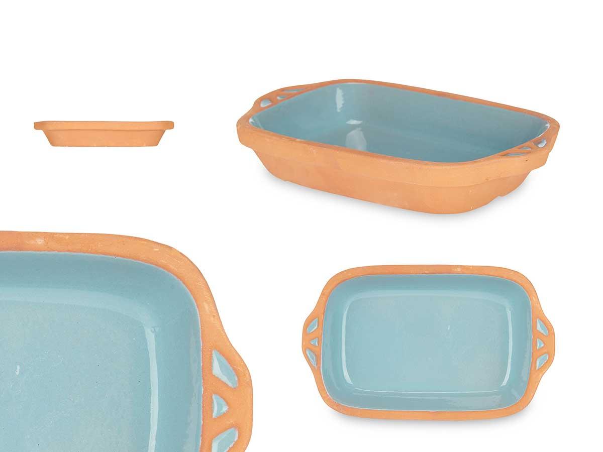 La Dehesa Cazuela de Barro Rectangular con Asas 23 cm Turquesa (8 Unidades)