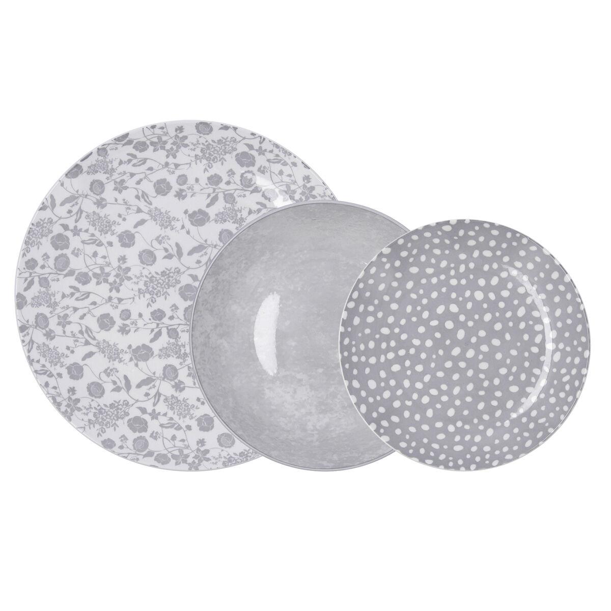 Bidasoa Vajilla Aquilea Porcelana Decorada Gris, 12 Piezas para 4 Personas. Apta para Lavavajillas y Microondas, Resistente y Apilable.