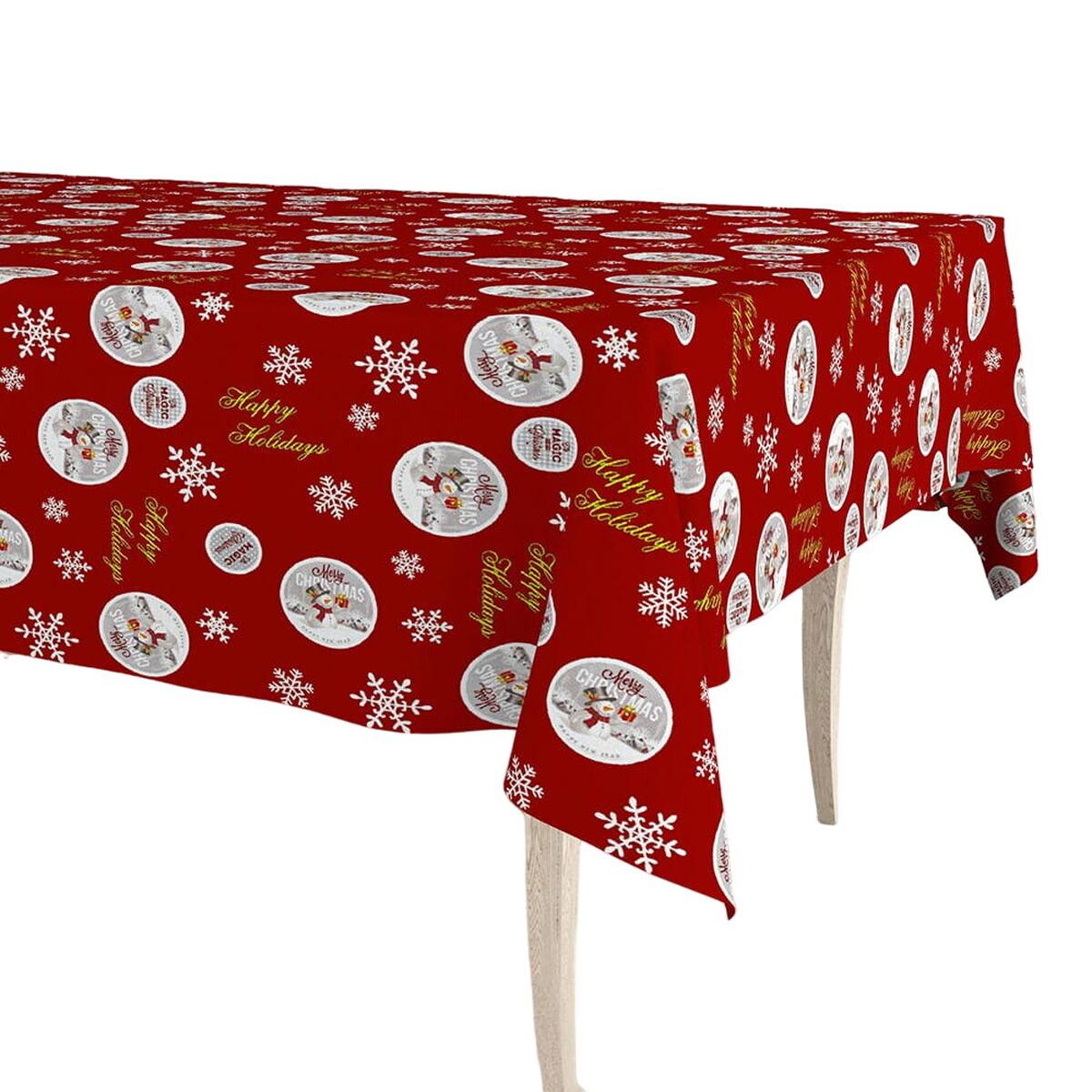 Exma Rollo de Hule Mantel de Navidad Rojo 140 cm x 25 m con Motivos Navideños Impermeable Antimanchas