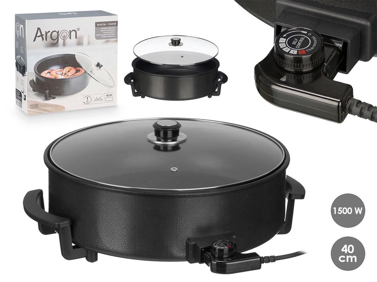 Argon Paellera Eléctrica 40 cm 1500W con Termostato y Base Antideslizante (4 Unidades)
