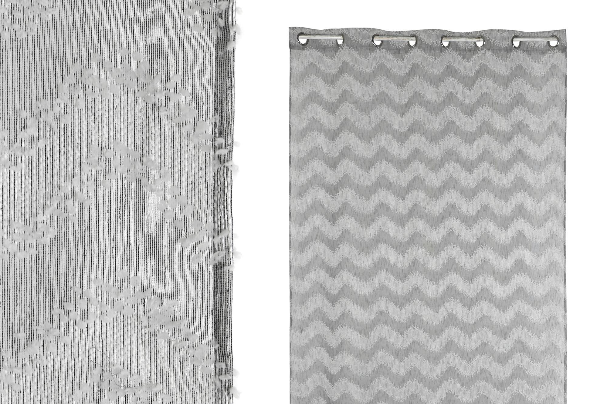 DKD Home Decor Cortina de Diseño para Hogar Urban Waves23 de Poliéster Bordada, Color Gris, 140x260 cm (Pack de 2 Unidades)