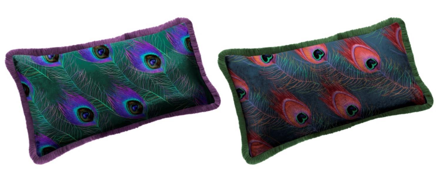 DKD Home Decor Cojín Decorativo Peacock Glam, Poliéster Multicolor Verde con Cremallera, 10x30x50 cm (Pack de 4)