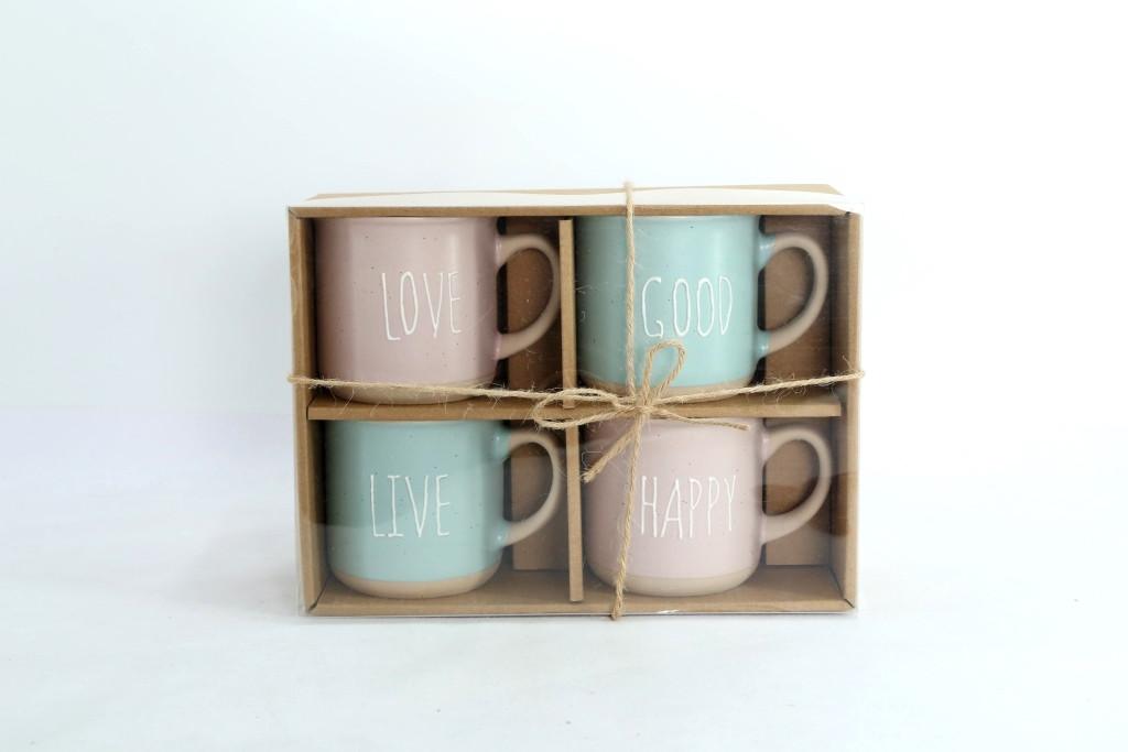 DKD Home Decor Mug Urban Set de 4 de Gres 355ml Rosa Azul, Apto para Microondas y Lavavajillas