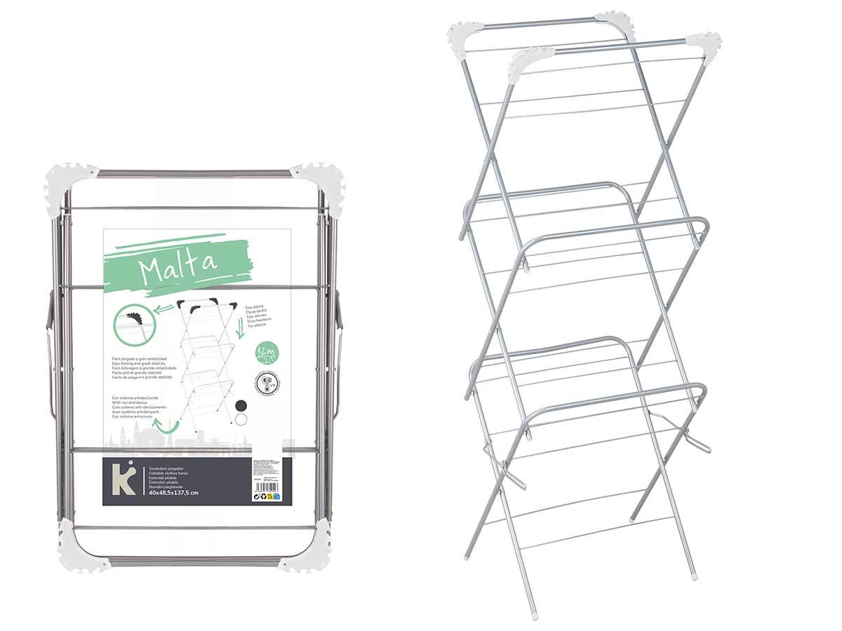 Kipit Tendedero de Metal 3 Alturas Estrecho Plata 49x6.5x47 cm (5 Unidades)