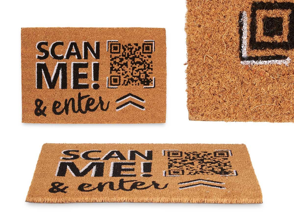 Giftdecor Felpudo Scan Me 60x40 cm - Fibra de Coco y PVC, Colores: Natural, Azul, Blanco, Rojo, Amarillo (12 Unidades)