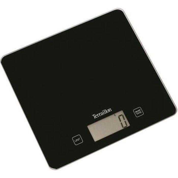 Terraillon T1040 Báscula de Cocina Digital 5 kg / 1 g, Función Tara y Conversión Líquidos - Negro