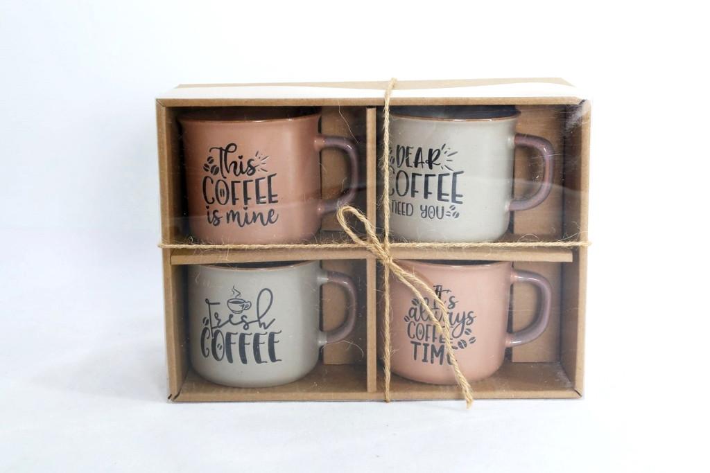 DKD Home Decor Mug Scandi de Gres Set de 4 Piezas Rosa Azul 285ml Apto Microondas y Lavavajillas