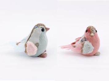 DKD Home Decor Figura Navidad Fantasía Pájaro Foam Poliéster Rosa Palo Azul Celeste 10x11x15 cm (3 Unidades Surtidas)