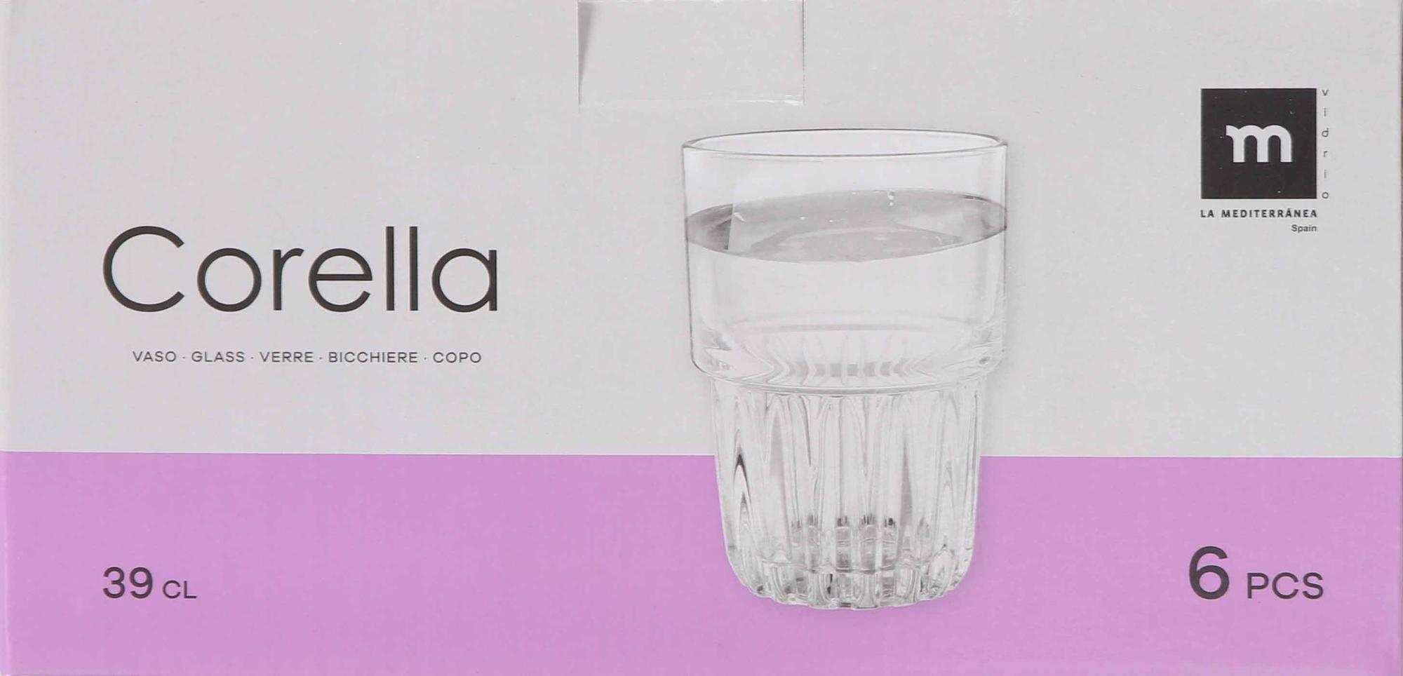 La Mediterranea Set de 6 Vasos Corella de 390 ml. Medidas individuales Ø8.3x12 cm. Colección para mesa. (6 Cajas)