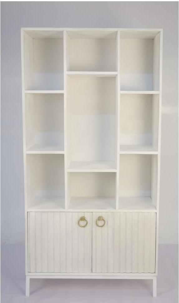 DKD Home Decor Estantería Moderna Blanca de Madera Mango y Metal con 2 Puertas y 6 Estantes Hecha a Mano 90x40x180 cm