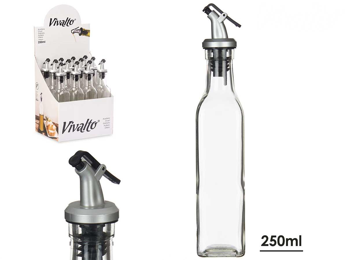 Vivalto Aceitera de Vidrio con Tapón Dosificador Transparente 250 ml (24 Unidades)
