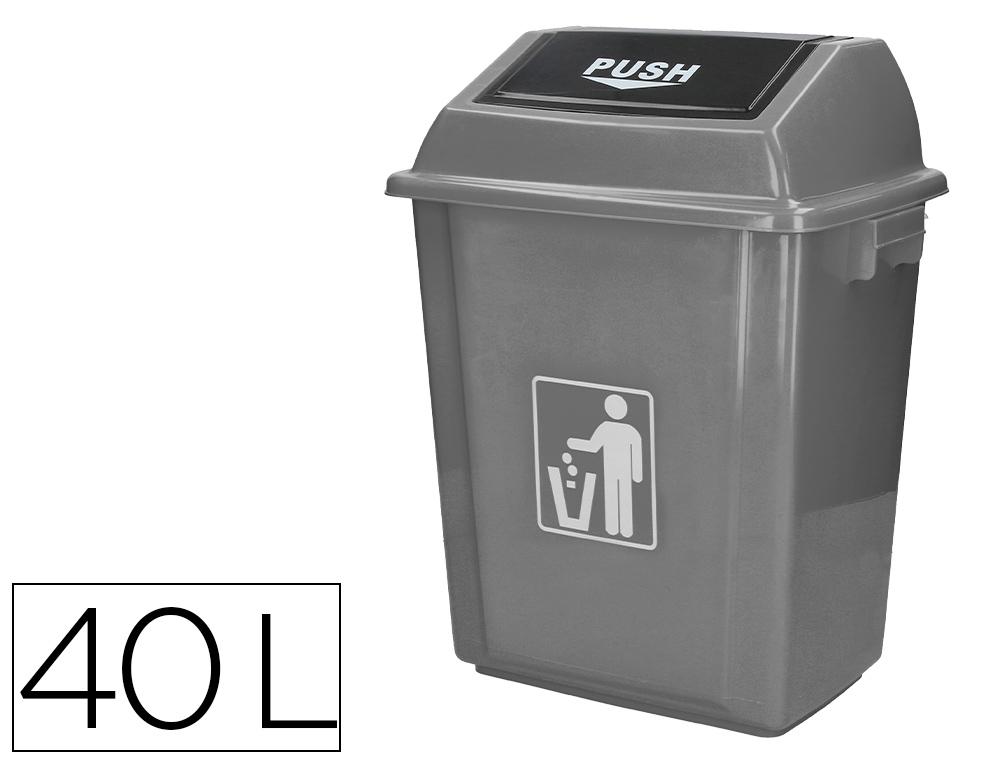 Q-connect Papelera Contenedor 40 Litros Plástico con Tapa Balancín Gris 410x280x610 mm