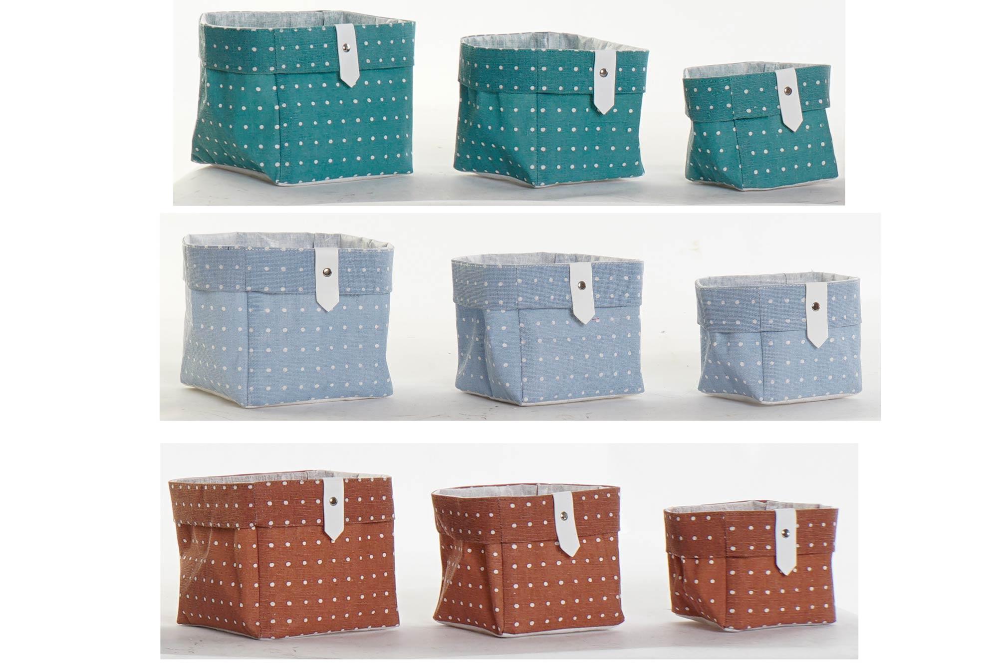 DKD Home Decor Cesta Básicos New Topos 14x14x14 cm. Set de 3 Cestas Decorativas Algodón Poliéster Colores Surtidos (6 Unidades)