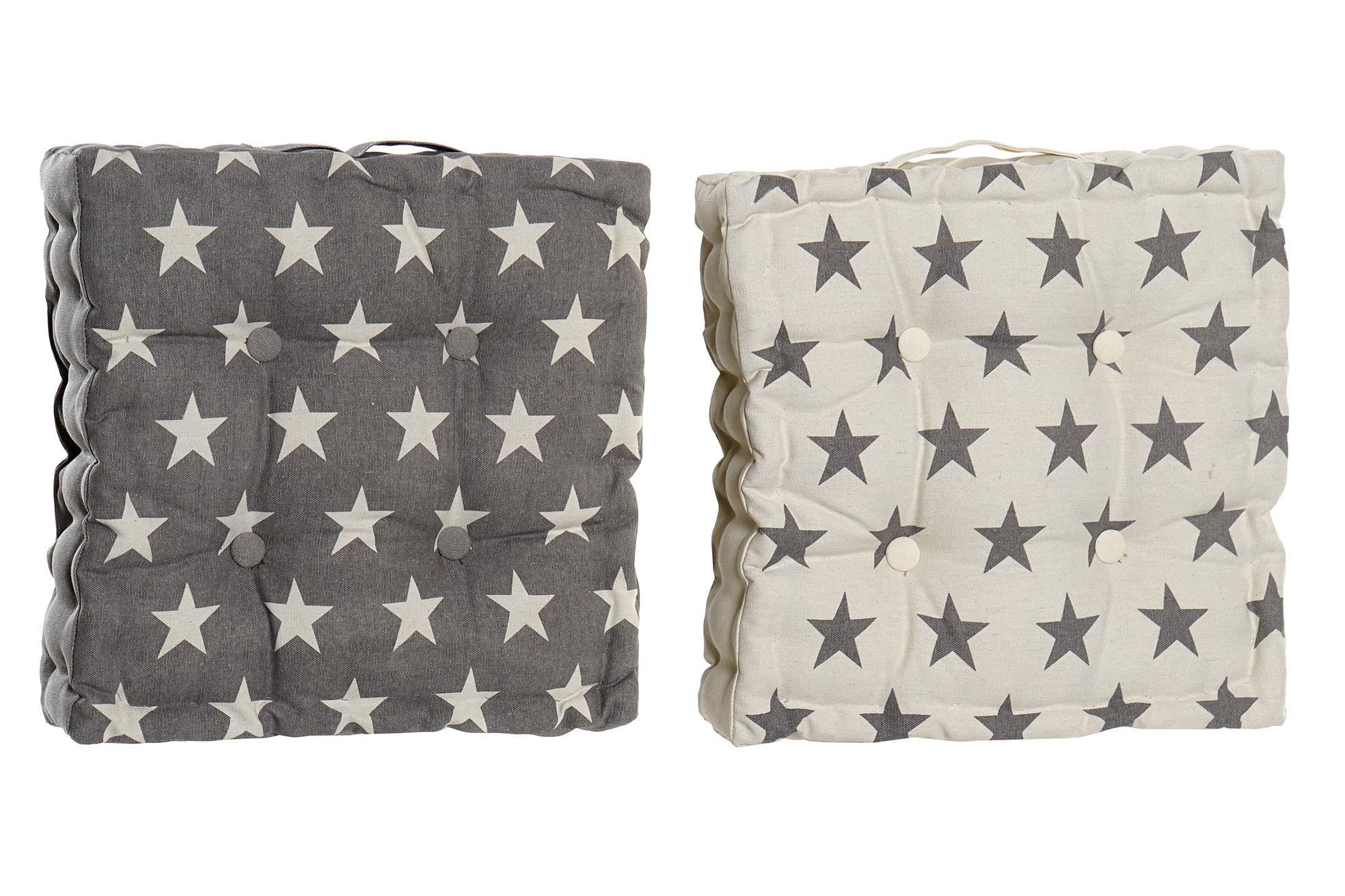 DKD Home Decor Cojín de Suelo Scandi Algodón Beige Marrón 40x49x8 cm con Estrellas (4 Unidades)