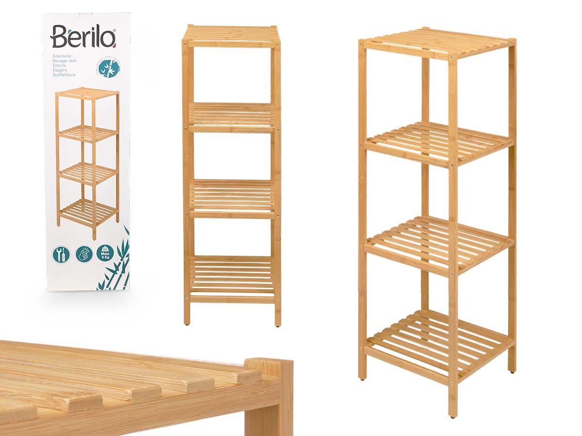 Berilo Estantería de Bambú con 4 Estantes, 108x35x33 cm, Marrón, Espacio entre estantes 30 cm (2 Unidades)