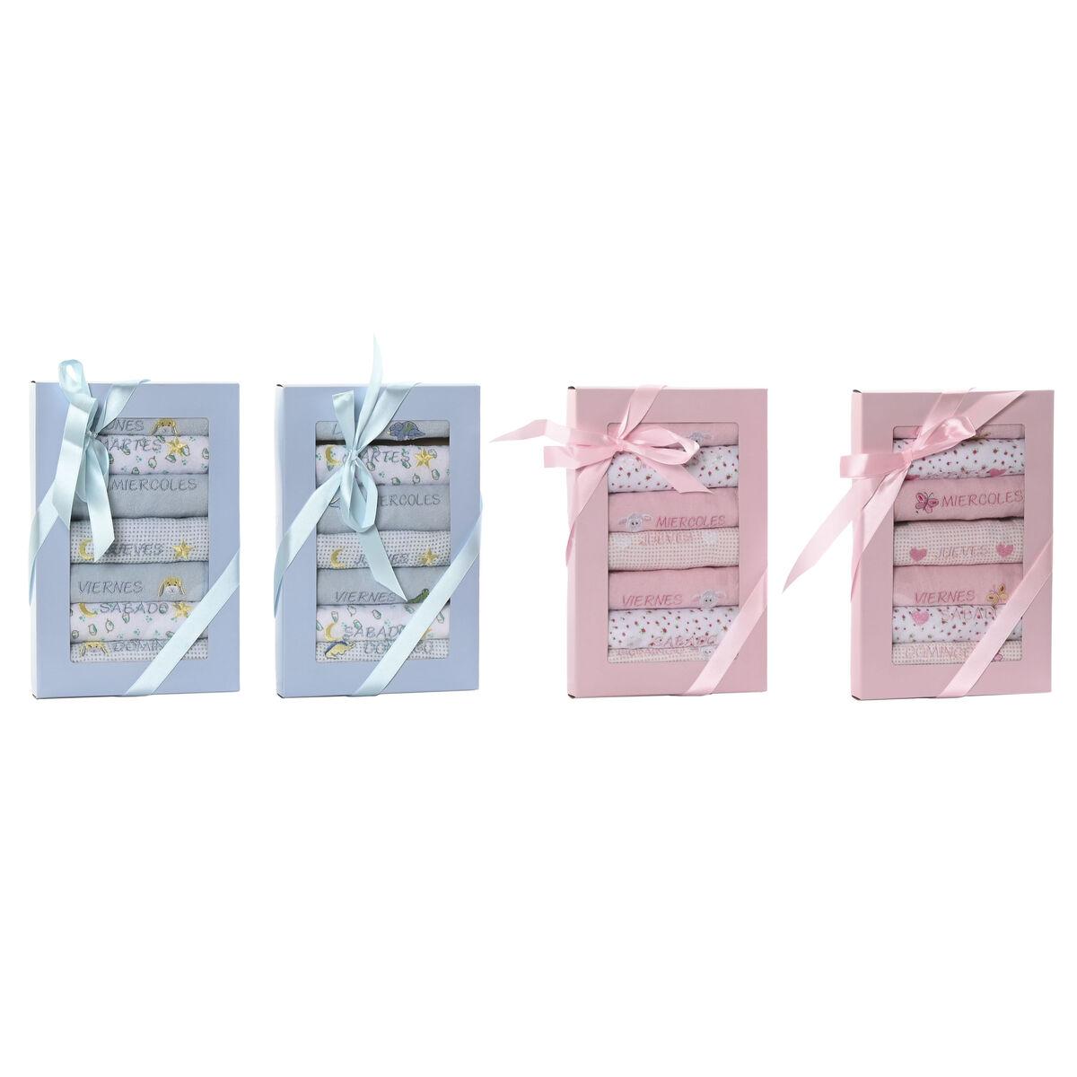 DKD Home Decor Babero de Algodón para Bebé 0-6 Meses, Set de 7 Piezas Días Semana, Colores Rosa y Azul (29x19 cm)