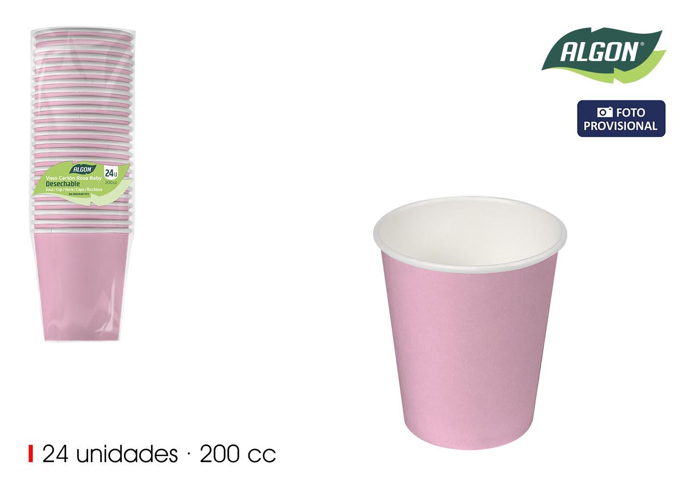 Inde Set de 24 Vasos de Cartón Rosa Baby 200 cc (18 Unidades)