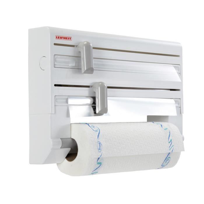 Leifheit 25703 Parat ComfortLine - Dispensador de Pared de Cocina para 3 Rollos de Papel con Cuchillas Afiladas