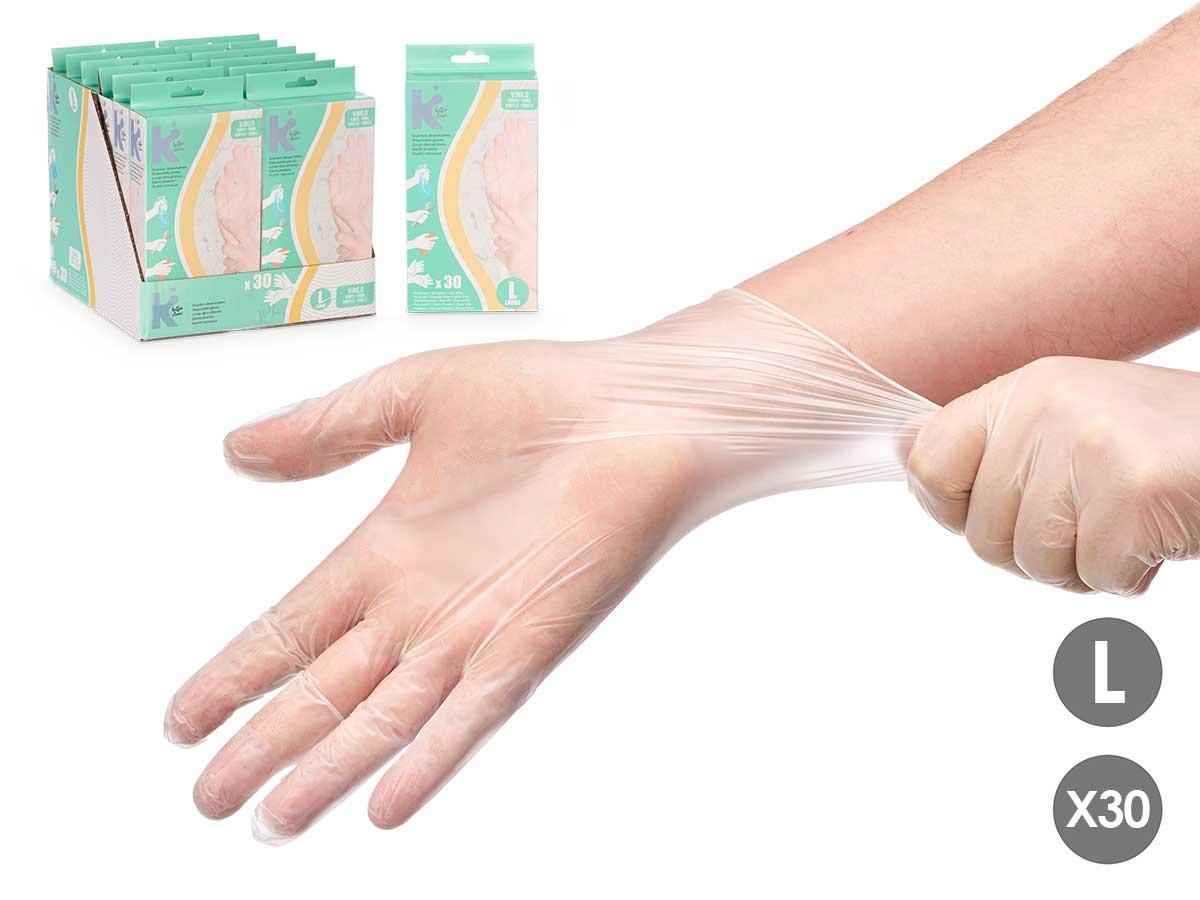 Arte Regal - Set de 30 Guantes de Vinilo Talla L, 11x22x4 cm, Blanco, No Alérgico, Para un Solo Uso (12 Unidades)