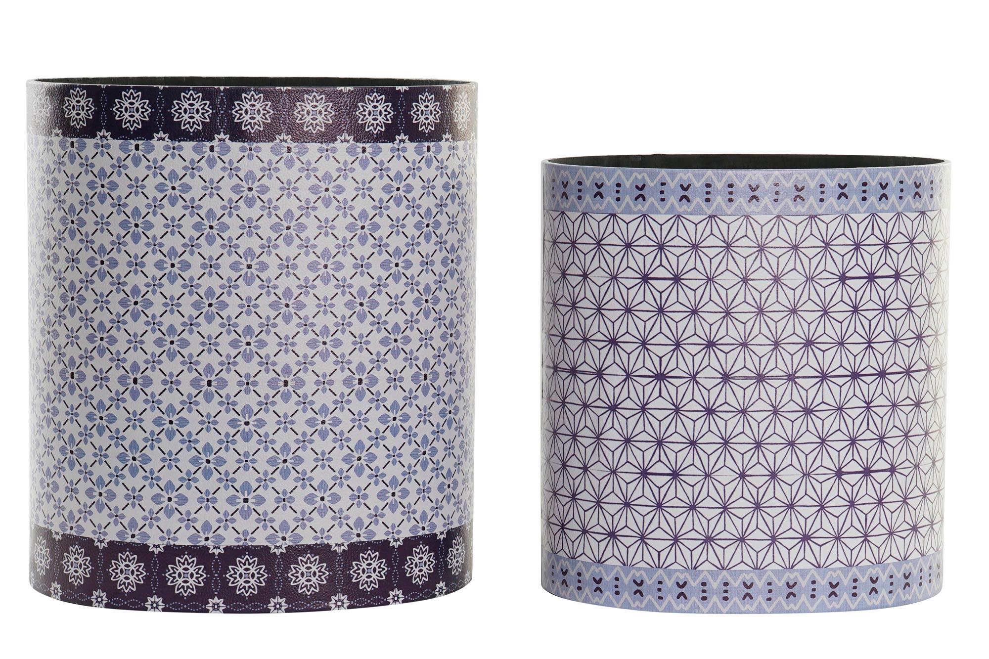 DKD Home Decor Papelera Sixties de Lienzo y Madera Naranja Blanco para Hogar y Oficina - Set de 2 Piezas (24.5x35.3x33 cm)