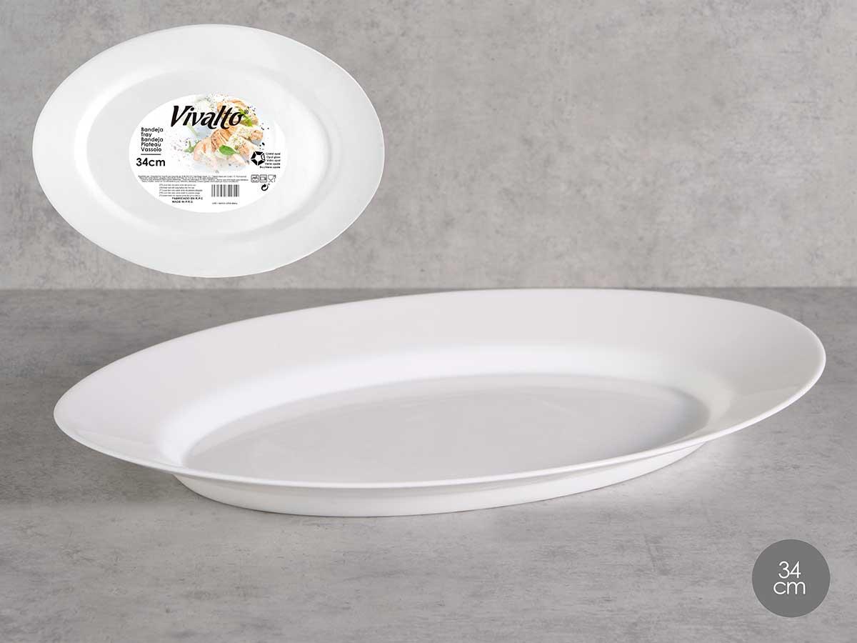 Vivalto Bandeja Ovalada de Vidrio Opal Blanco 34x26x2 cm (18 Unidades)