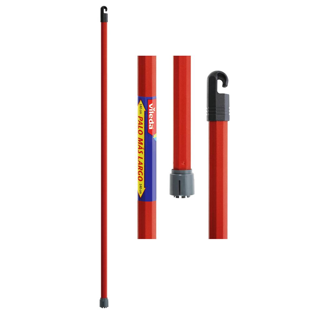 Vileda Palo de Fregona Universal Enganche Monoclick para Fregonas Vileda 140 cm Rojo, Aluminio Octogonal Anticorrosión