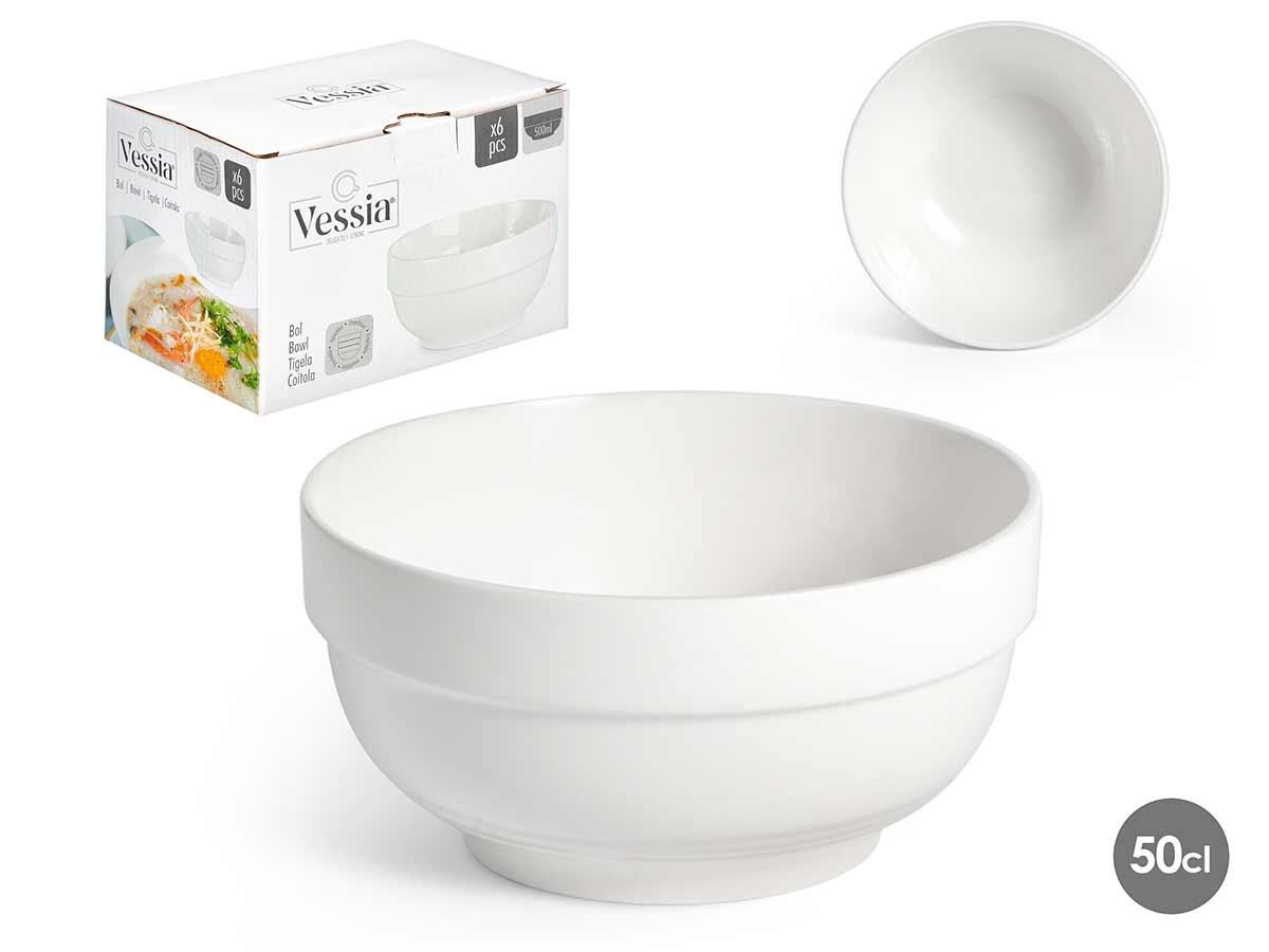 Vessia Bowl Apilable de Porcelana 13 cm, 500 ml, Blanco (36 Unidades)
