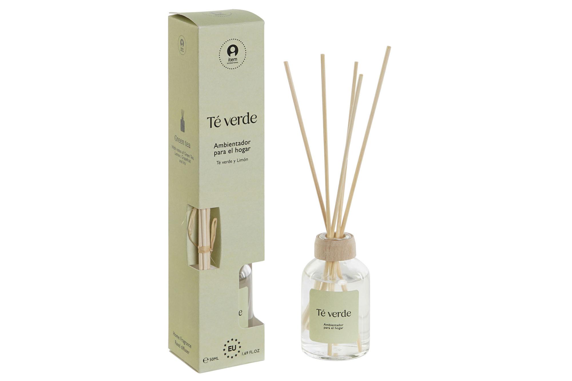 DKD Home Decor Ambientador Mikado Té Verde 15% Perfume 50 ml de Cristal Verde - Pack 6 Unidades