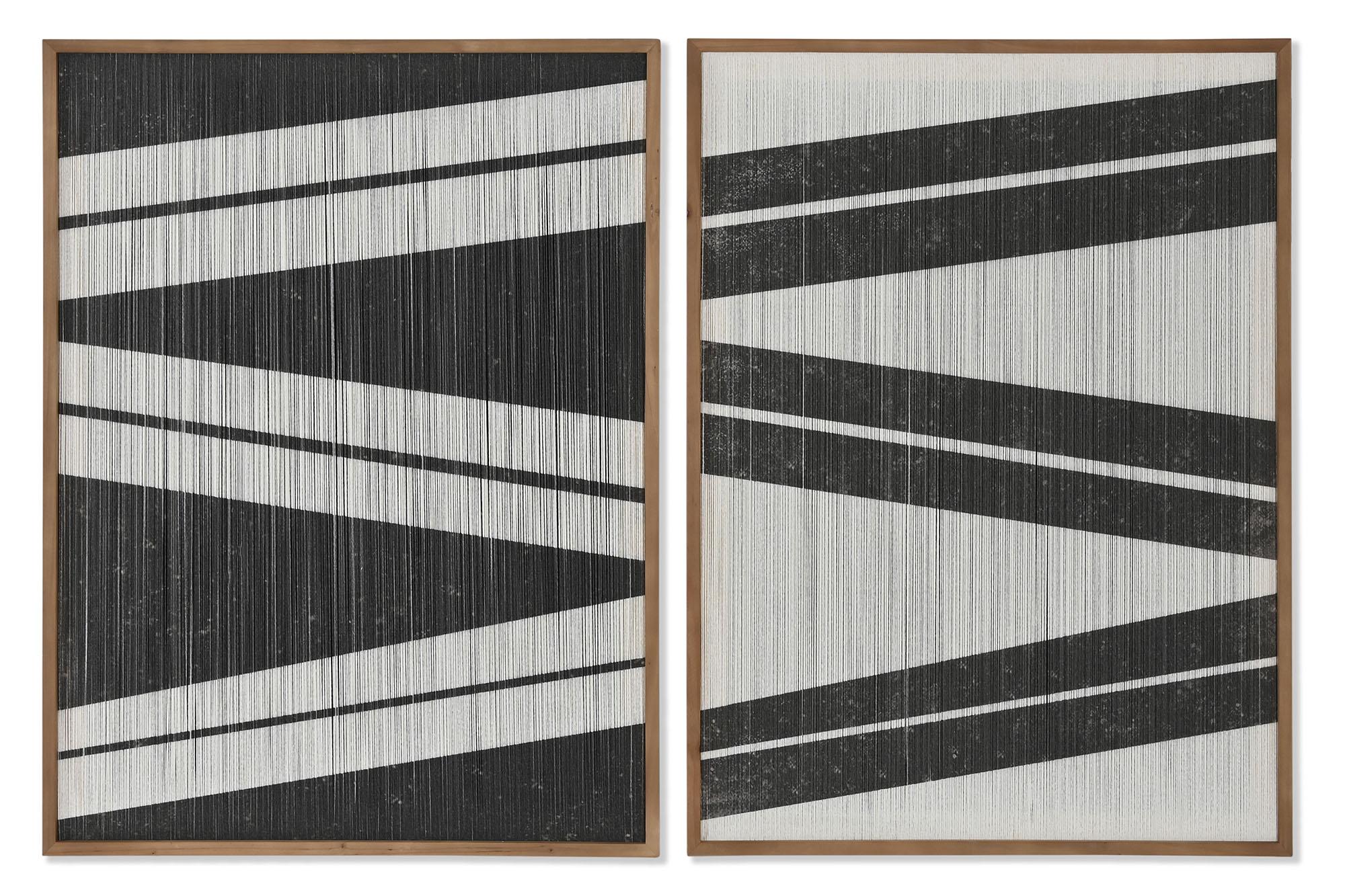 DKD Home Decor Cuadro Decorativo Urban con Rayas, de Algodón y Abeto, Colores Negro y Crema, 80x60 cm, Profundidad 3 cm, Set de 2 Unidades