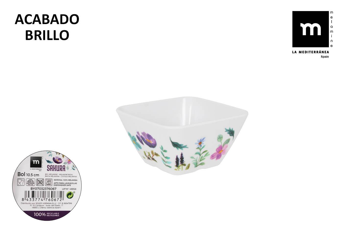 La Mediterranea Bol de Melamina Colección Sakura Brillo 10.5 cm (36 Unidades)