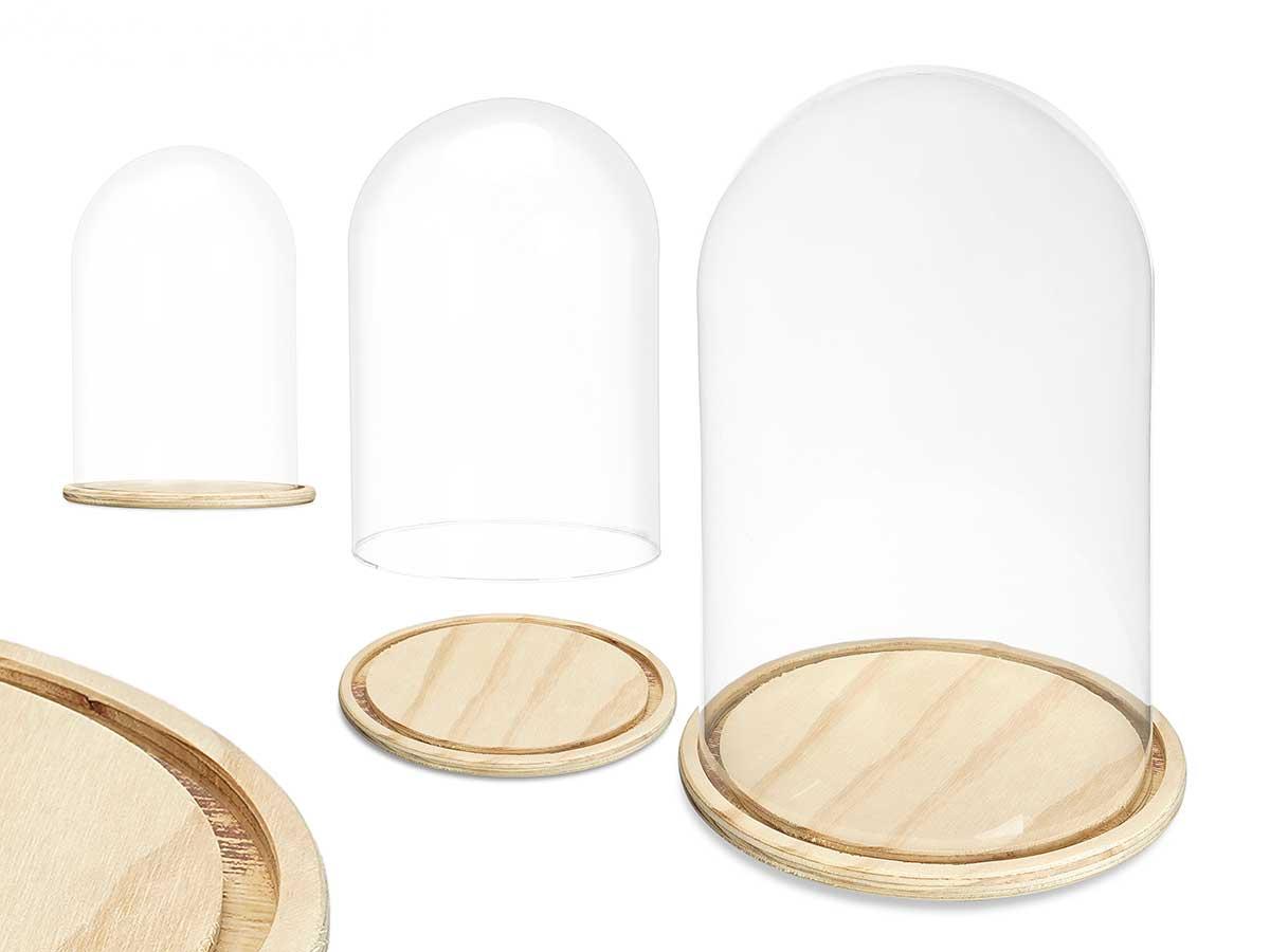 Giftdecor Cúpula de Cristal con Base de Madera, 20 cm Diámetro x 30 cm Alto