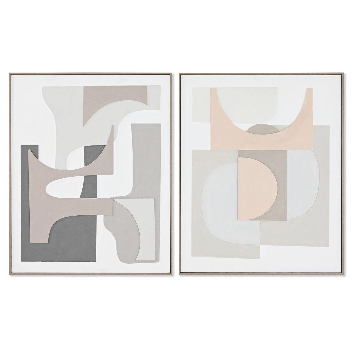 DKD Home Decor Cuadro Urban Abstracto Blanco Gris en Lienzo y Madera de Pino 102x82x4.5cm (2 Unidades)