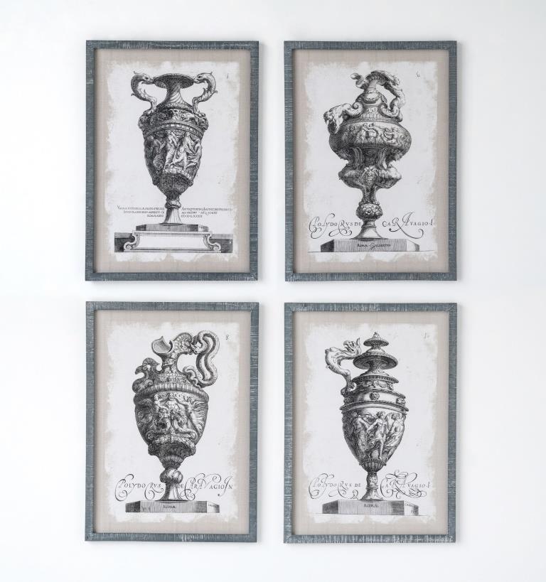 DKD Home Decor Cuadro Neoclásico Diseño Jarrón Negro Beige, Cristal y Madera de Abeto, 2x70x50 cm - Set de 4 Unidades