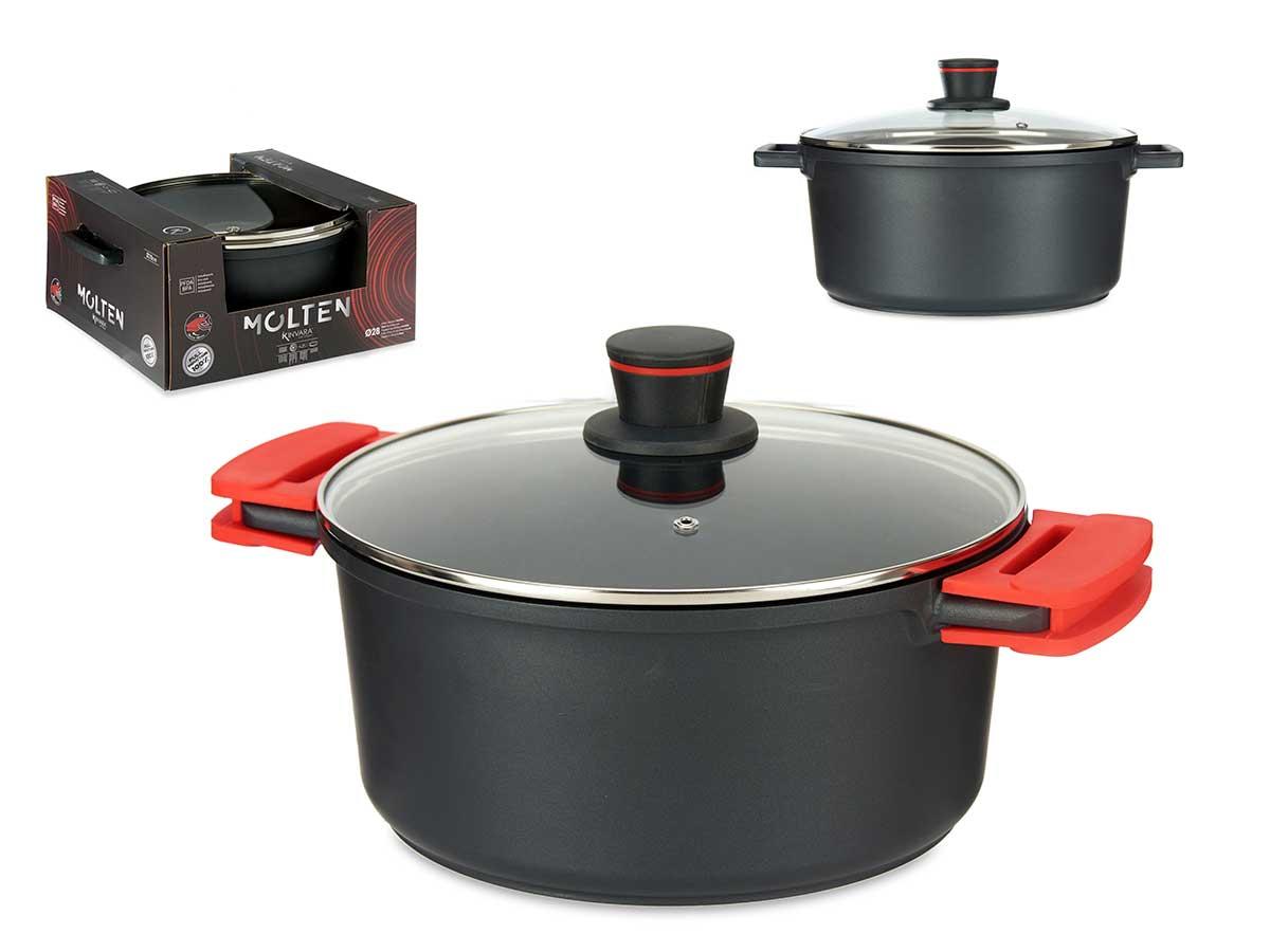 Kinvara Cacerola al Fundido 28 cm, Aluminio Fundido, Apta para Inducción, Gas, Vitrocerámica, Eléctrica (4 Unidades)