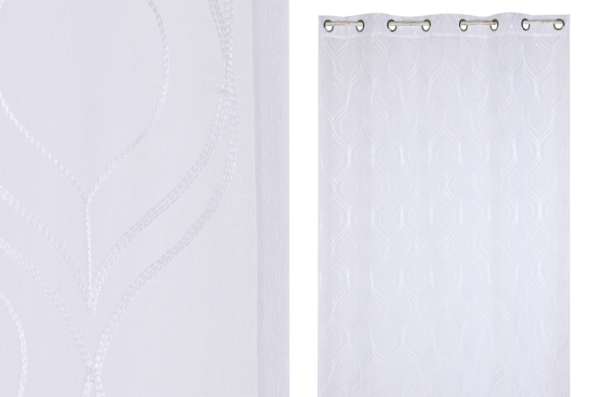 DKD Home Decor Cortina Básicos Poliéster Blanco 140x260 cm con Anillas Bordadas | Colección White23 | Pack de 2 Unidades