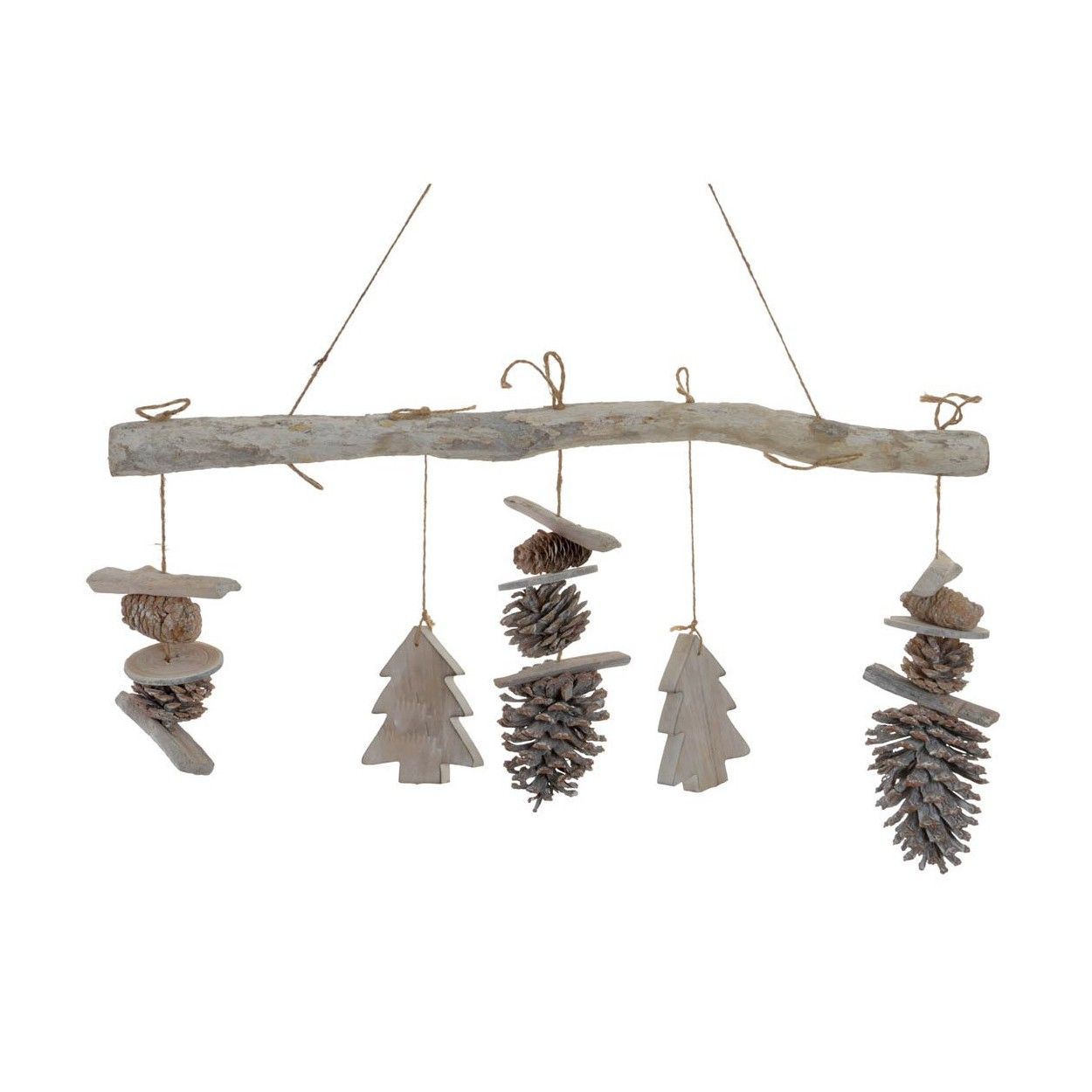 Adorno Colgante para Decoración Navideña, realizado en Madera Natural y Piñas. Diseño de Estrella/Árbol de Navidad - Hogar y Más