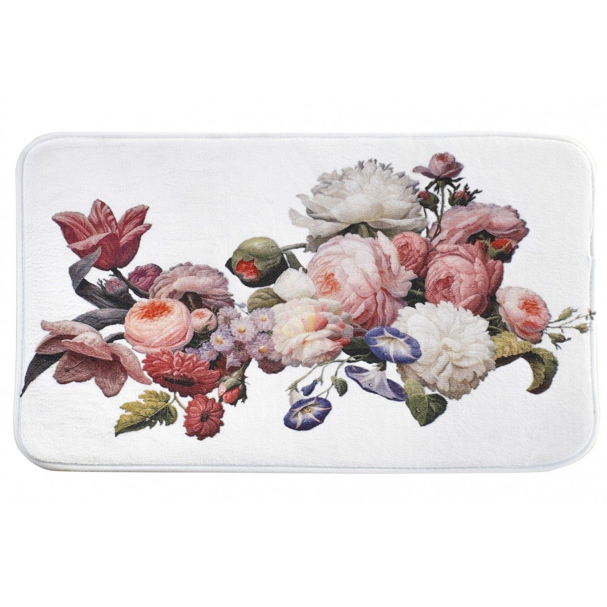 Alfombra Baño Blanca, Rectangular 60x40, Multifuncional : Suave y Absorvente. Diseño Floral/Original