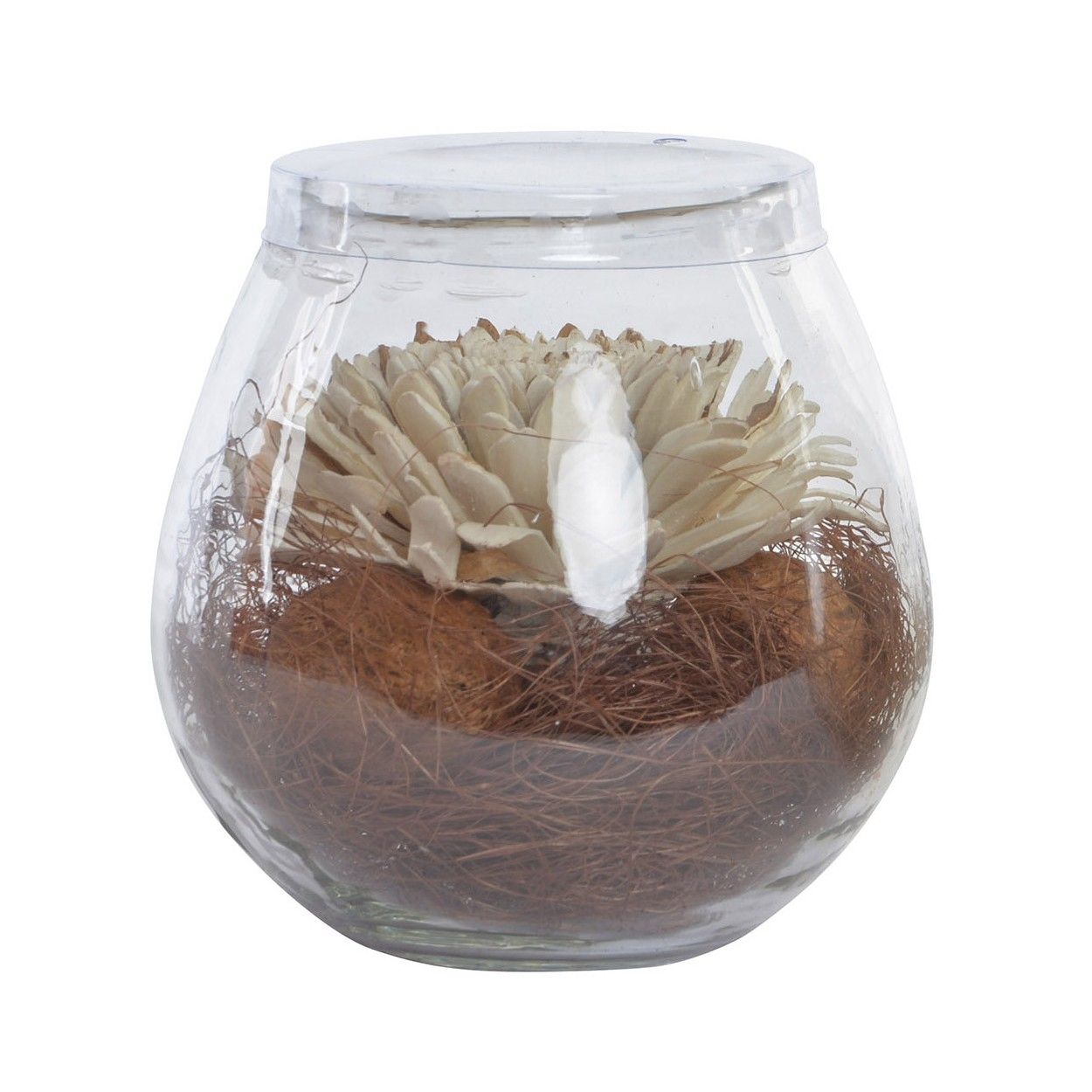 Ambientador de Flor Seca Blanca, en envase de Cristal con aroma a Alpino. Diseño Floral, con estilo Natural - Hogar y Más