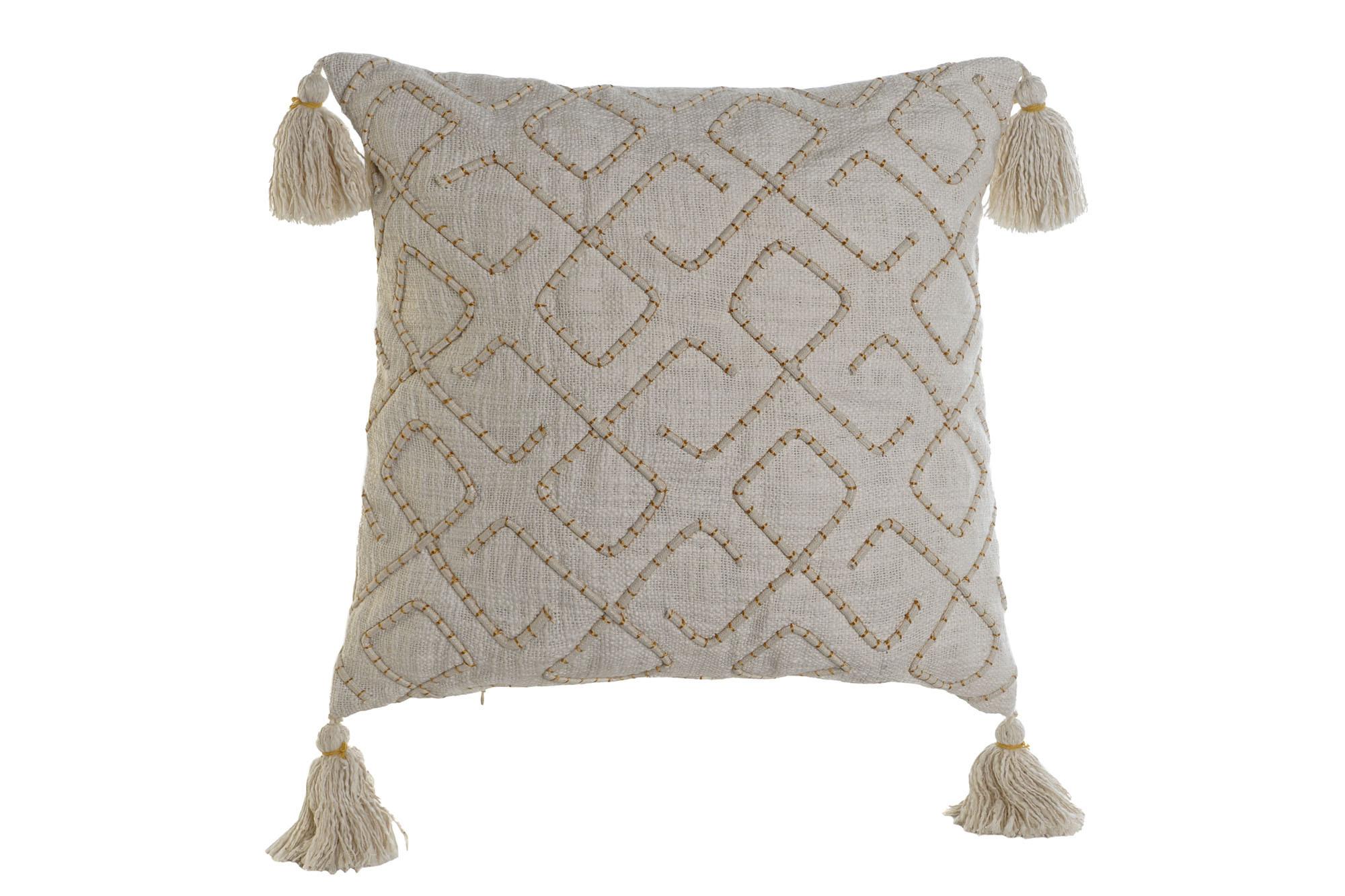 DKD Home Decor Cojín de Poliéster Crudo 45x15x45 cm Colección Flecos23 con Bordado y Cremallera (2 Unidades)