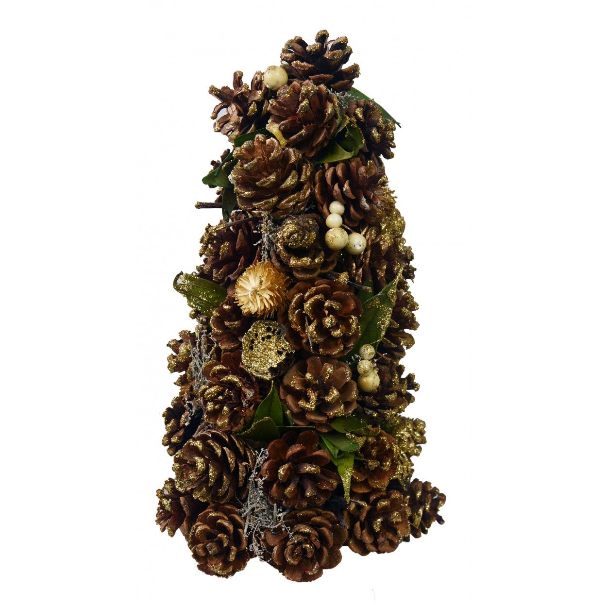 Árbol de Navidad con Piñas Doradas, Decoración Navideña. Árboles de Navidad Originales 16x16x30 cm