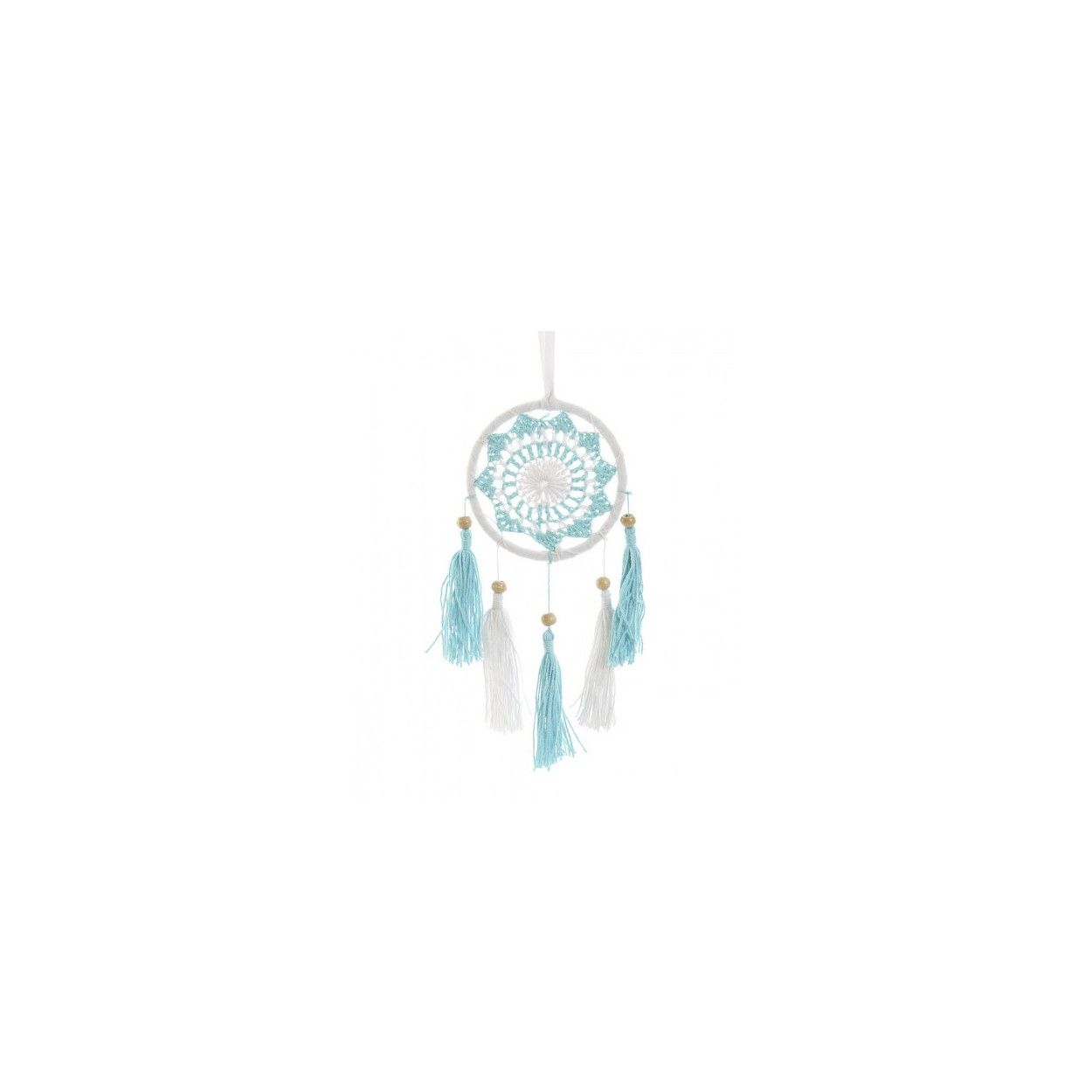 Atrapasueños Colgante, con Flecos y Cuentas, de color Blanco y Azul. Diseño de Mandala, con estilo Étnico/Boho - Hogar y Más