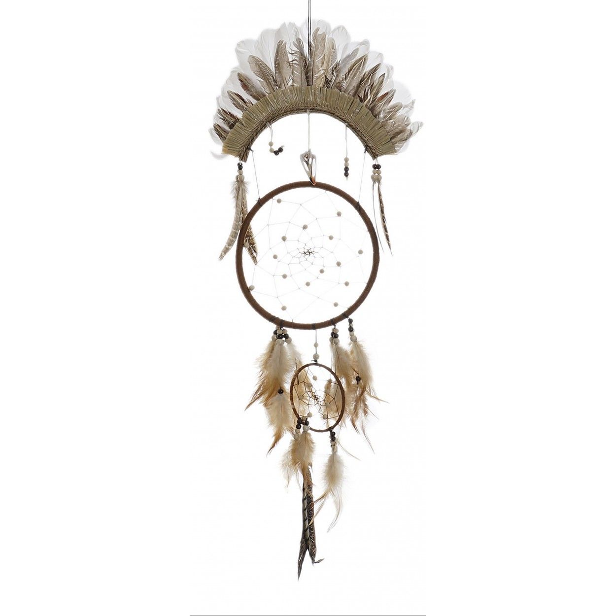 Atrapasueños Grande de Pared con Plumas, de colores Neutros. Diseño Étnico, con estilo Bohemio Natural  30X85 cm