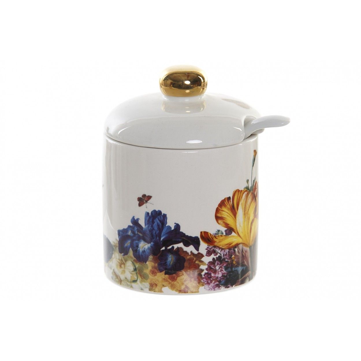 Azucarero Cocina Floral con Tapa y Cucharilla, 175 ml, Almacenamiento de Especias. Tarro/Bote Conservas 7x7x8 cm