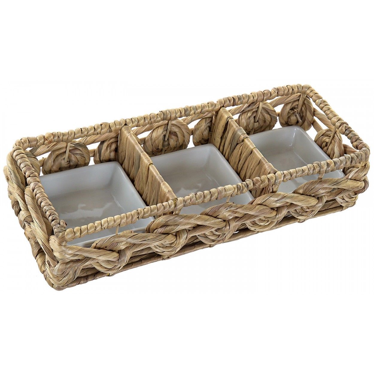 Bandeja de Fibra + 3 Platos de Aperitivos de Cerámica, Set 4 accesorios para Aperitivos, Menaje moderno 32x12x7cm - Hogar y Más