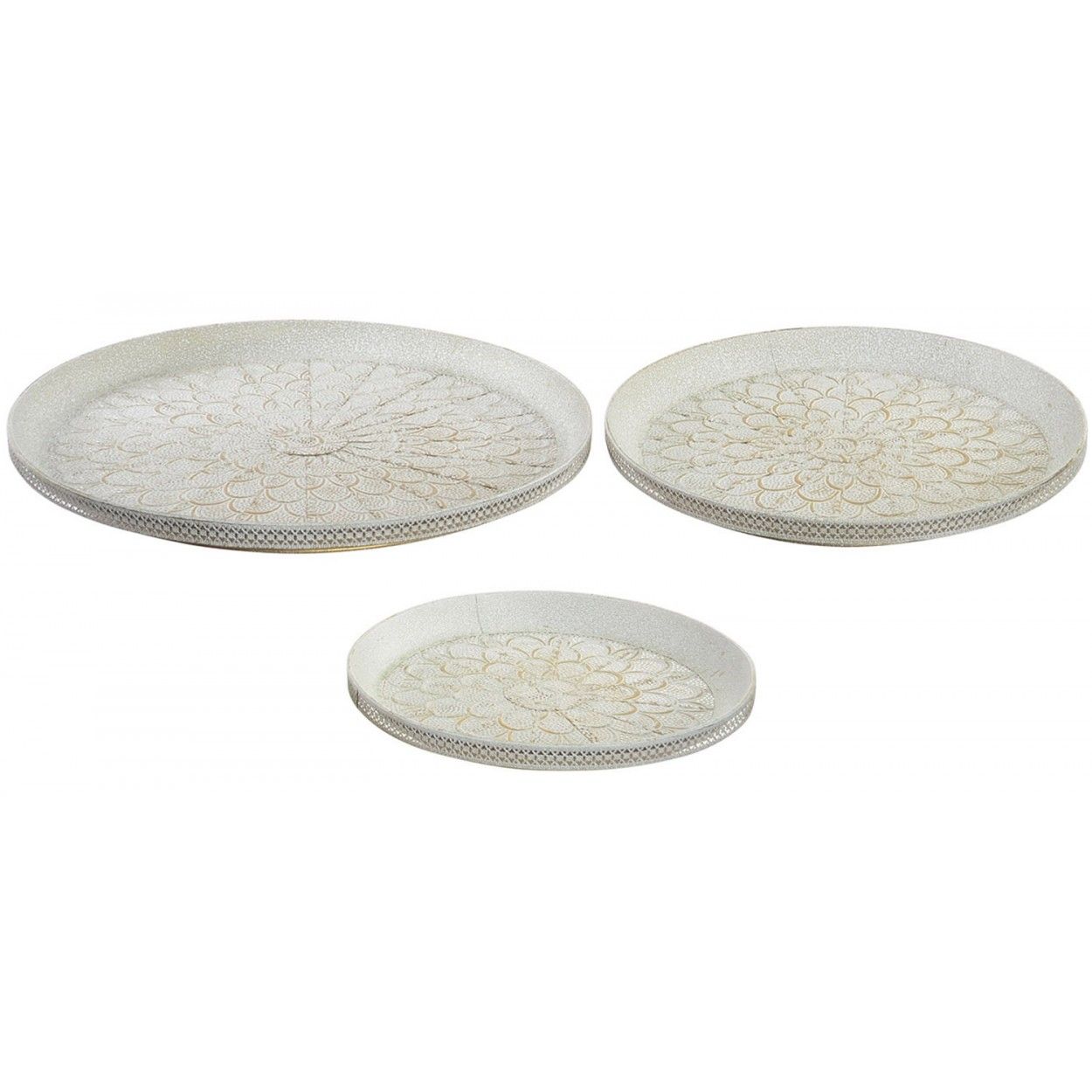 Bandeja Metálica con Decape Blanco, SET DE 3 Bandejas Metálicas Decorativas, Acabado Envenjecido 48x48x4cm - Hogar y Más
