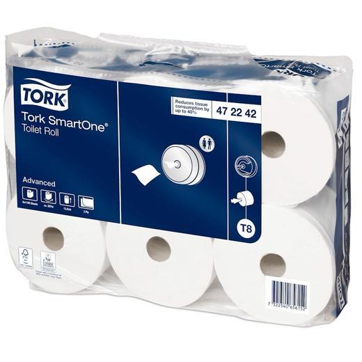 Tork SmartOne Maxi Papel Higiénico 2 Capas, Rollo 207M, Blanco, Pack 6 Unidades