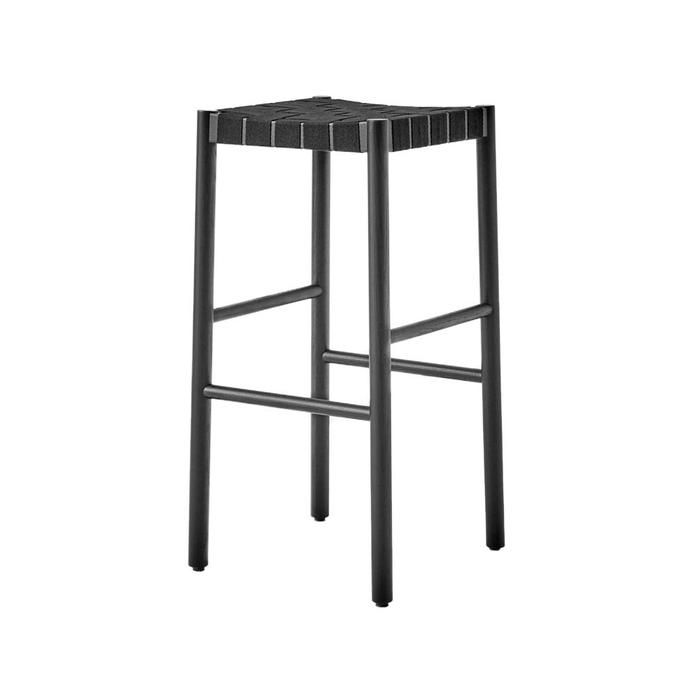 Taburete bar Betty TK8 Black, asiento de banda de lino trenzada negro