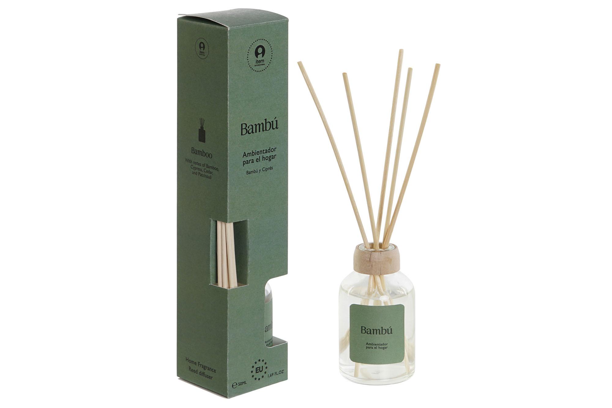 DKD Home Decor Ambientador Mikado Básico Verde 50 ml, 15% Perfume con Bambú, Cristal, 4x20x4 cm, 6 Unidades