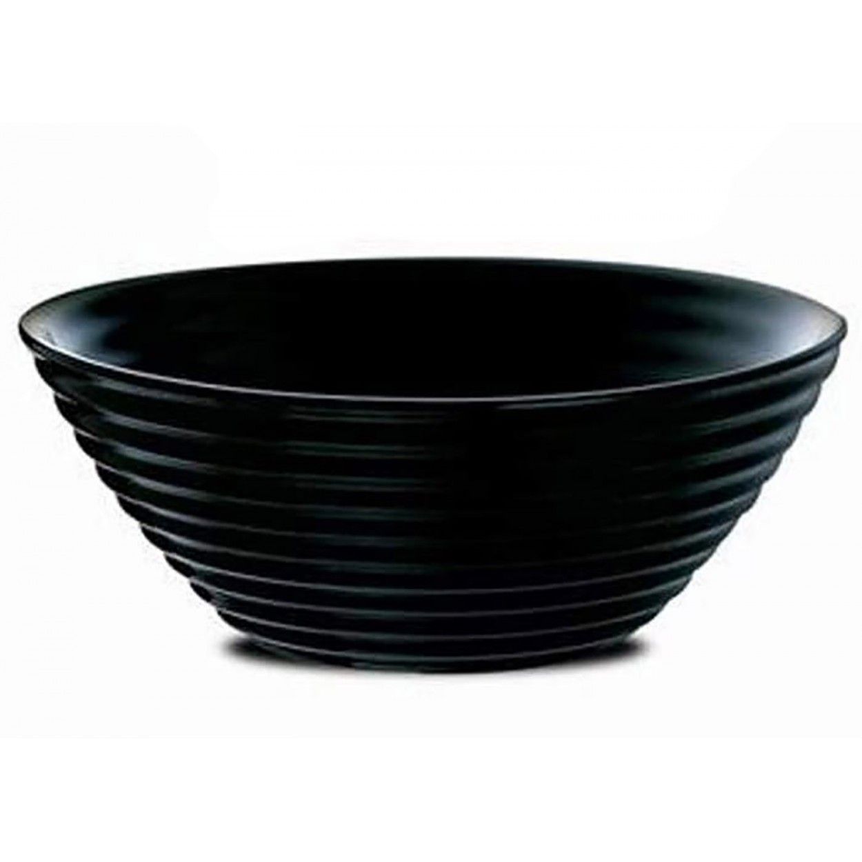 Bol Negro Elegante, Bol de Vidrio Negro, Set de 6. deal para el menaje del Hogar/Cocina. Diseño de Lineas Onduladas, 16cm